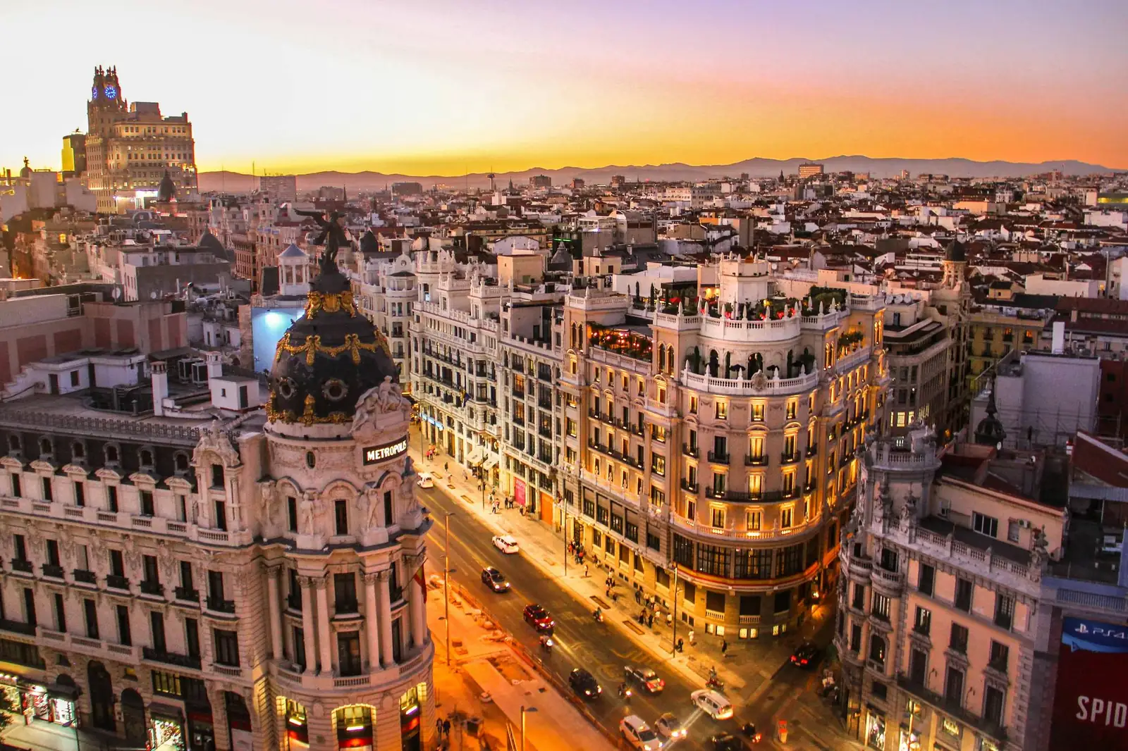 Gran Vía, Madrid, at sunset